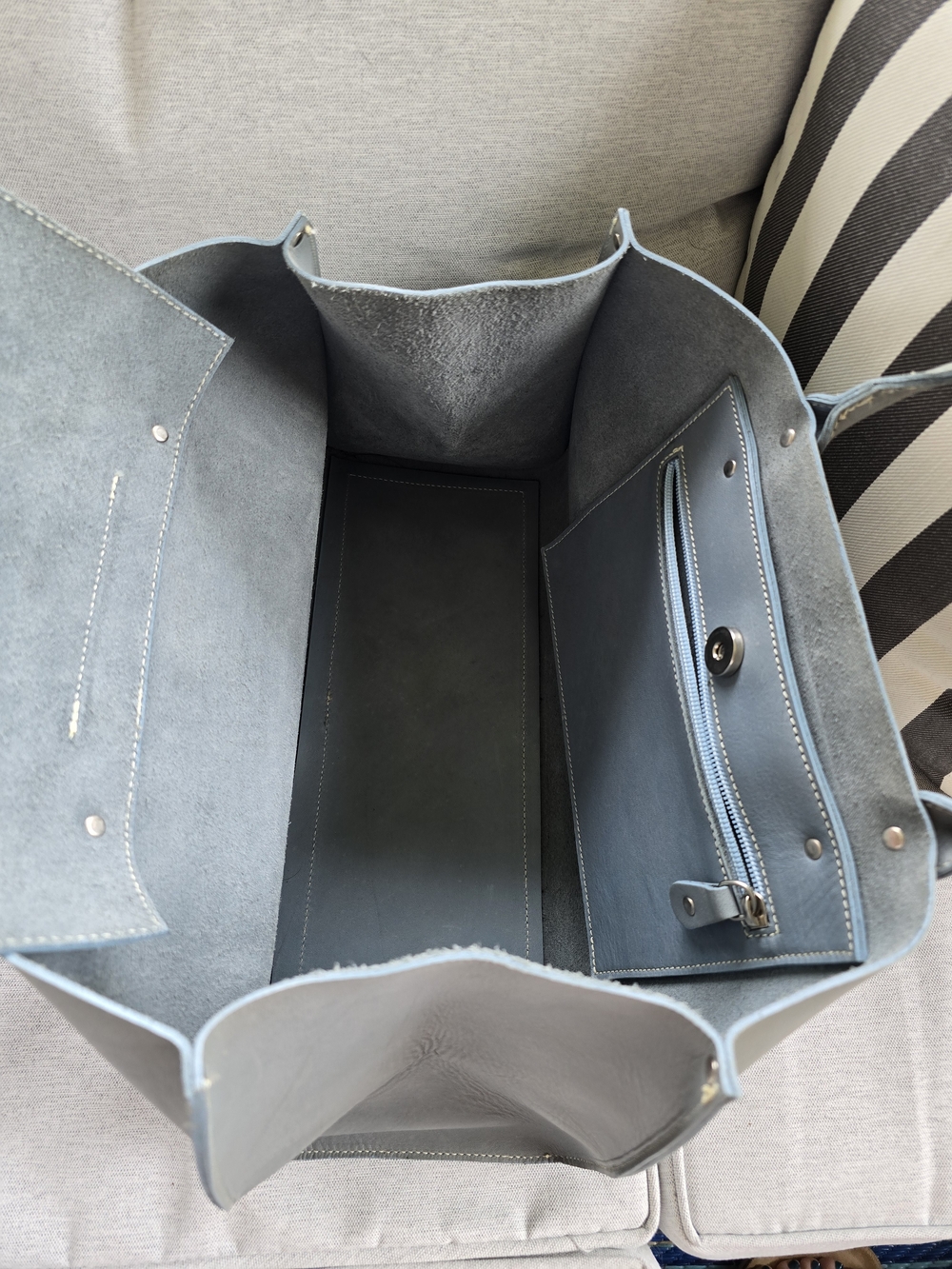 Roots Blue Grey Leather Tote Bag - Picture 5 of 7